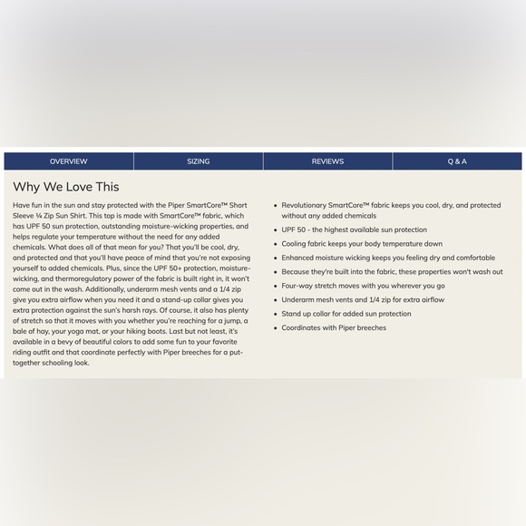NWT SmartPak Piper SmartCore™ Short Sleeve ¼ Zip Sun Shirt - Picture 4 of 7